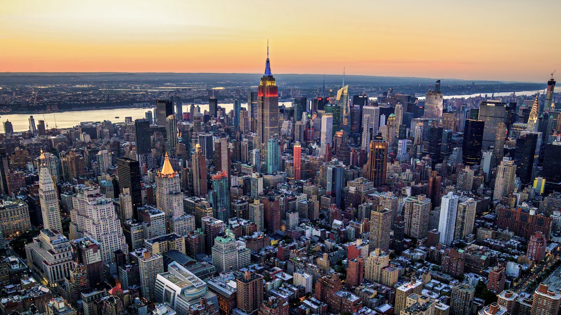 New York City  Aerial photography skyline at night Empire State Building