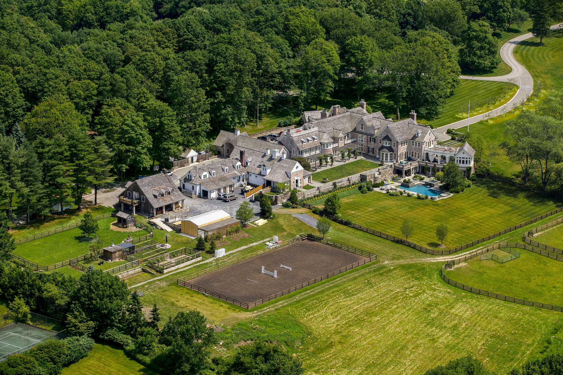 Equestrian Estate in Bedford NY aerial photography by Stefen Turner